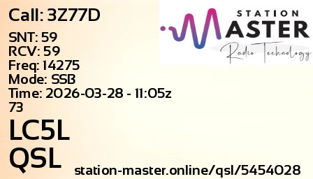 QSL Card for LC5L QSO with 3Z77D