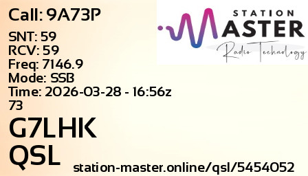 QSL Card for G7LHK QSO with 9A73P