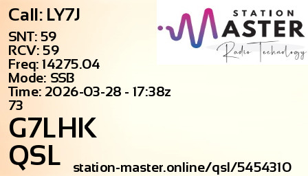 QSL Card for G7LHK QSO with LY7J