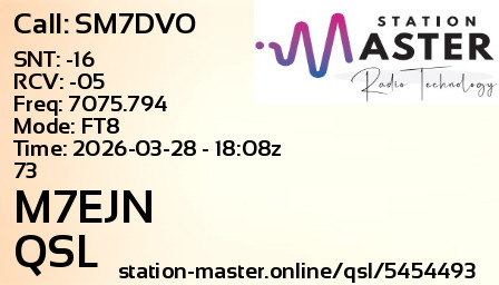QSL Card for M7EJN QSO with SM7DVO