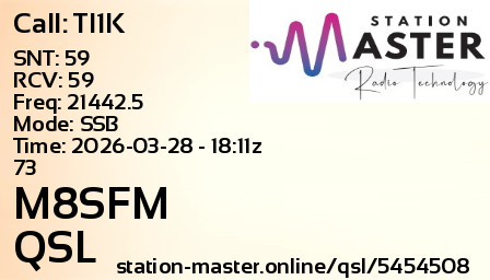 QSL Card for M8SFM QSO with TI1K