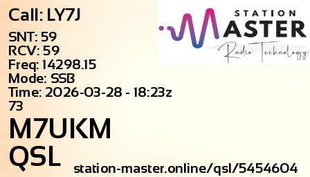 QSL Card for M7UKM QSO with LY7J