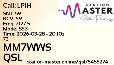 QSL Card for MM7WWS QSO with LP1H