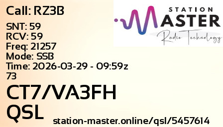 QSL Card for CT7/VA3FH QSO with RZ3B