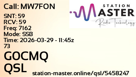 QSL Card for G0CMQ QSO with MW7FON