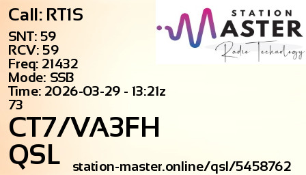 QSL Card for CT7/VA3FH QSO with RT1S