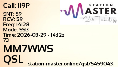 QSL Card for MM7WWS QSO with II9P