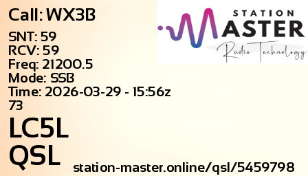 QSL Card for LC5L QSO with WX3B