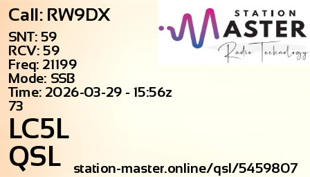 QSL Card for LC5L QSO with RW9DX