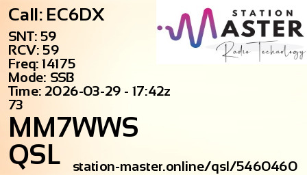 QSL Card for MM7WWS QSO with EC6DX