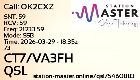 QSL Card for CT7/VA3FH QSO with OK2CXZ