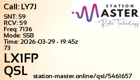QSL Card for LX1FP QSO with LY7J