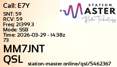 QSL Card for MM7JNT QSO with E7Y