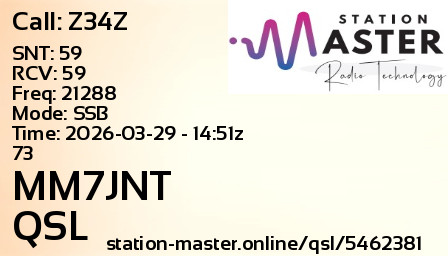 QSL Card for MM7JNT QSO with Z34Z