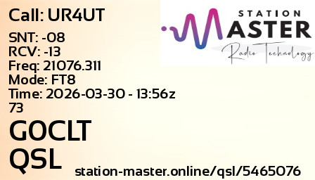 QSL Card for G0CLT QSO with UR4UT