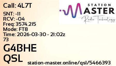 QSL Card for G4BHE QSO with 4L7T