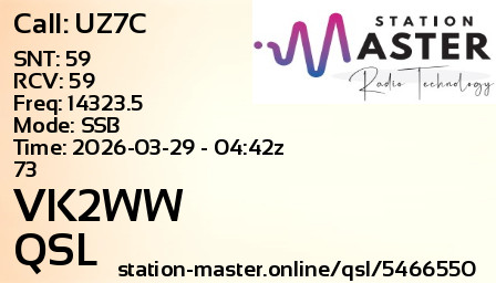 QSL Card for VK2WW QSO with UZ7C