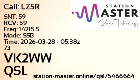QSL Card for VK2WW QSO with LZ5R