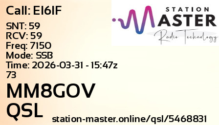 QSL Card for MM8GOV QSO with EI6IF