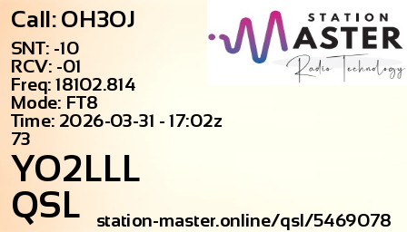 QSL Card for YO2LLL QSO with OH3OJ