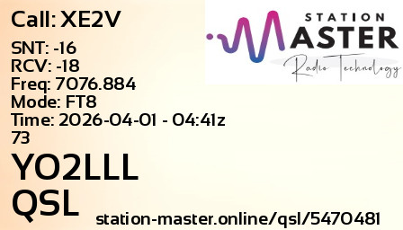 QSL Card for YO2LLL QSO with XE2V