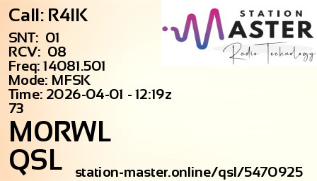 QSL Card for M0RWL QSO with R4IK