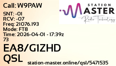 QSL Card for EA8/G1ZHD QSO with W9PAW