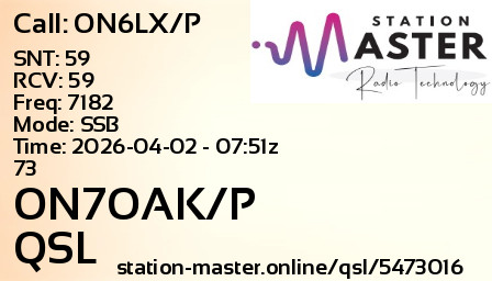 QSL Card for ON7OAK/P QSO with ON6LX/P