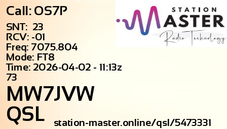 QSL Card for MW7JVW QSO with OS7P
