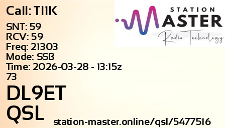 QSL Card for DL9ET QSO with TI1K