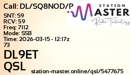 QSL Card for DL9ET QSO with DL/SQ8NOD/P