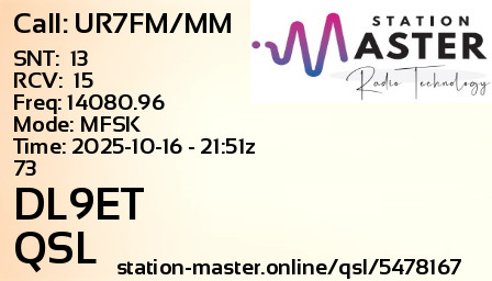 QSL Card for DL9ET QSO with UR7FM/MM
