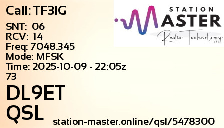 QSL Card for DL9ET QSO with TF3IG