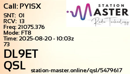 QSL Card for DL9ET QSO with PY1SX
