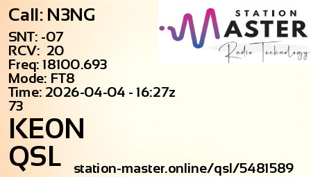 QSL Card for KE0N QSO with N3NG