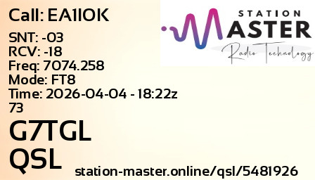 QSL Card for G7TGL QSO with EA1IOK