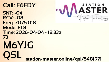 QSL Card for M6YJG QSO with F6FDY