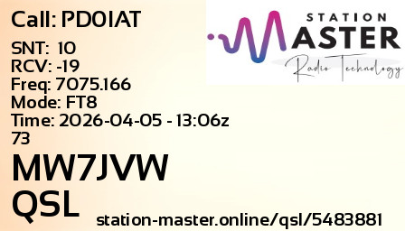 QSL Card for MW7JVW QSO with PD0IAT