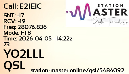 QSL Card for YO2LLL QSO with E21EIC