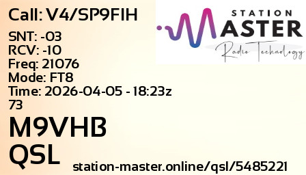 QSL Card for M9VHB QSO with V4/SP9FIH