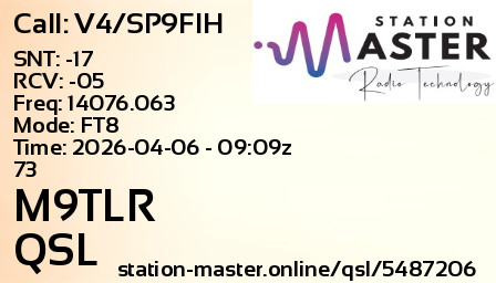 QSL Card for M9TLR QSO with V4/SP9FIH