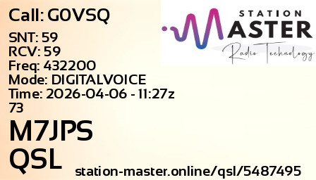 QSL Card for M7JPS QSO with G0VSQ