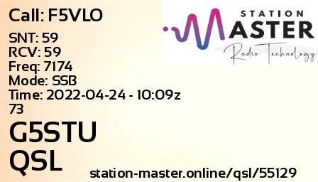QSL Card for G5STU QSO with F5VLO