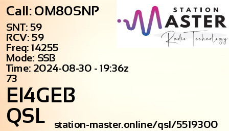 QSL Card for EI4GEB QSO with OM80SNP