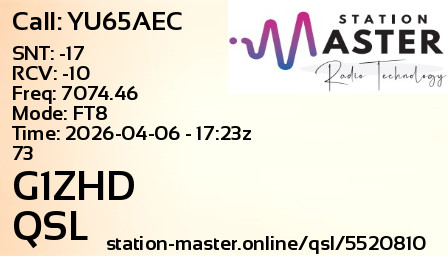 QSL Card for G1ZHD QSO with YU65AEC