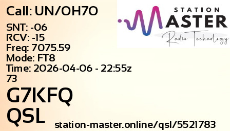 QSL Card for G7KFQ QSO with UN/OH7O