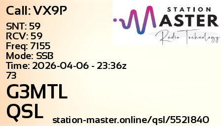 QSL Card for G3MTL QSO with VX9P