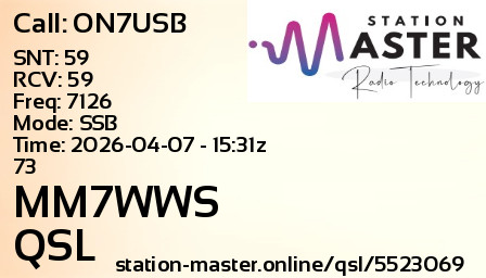 QSL Card for MM7WWS QSO with ON7USB