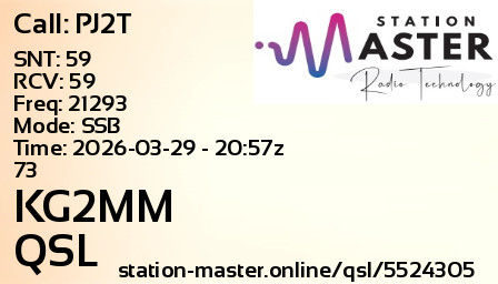 QSL Card for KG2MM QSO with PJ2T