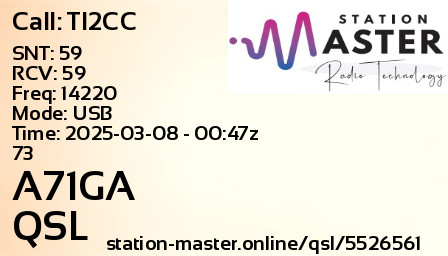 QSL Card for A71GA QSO with TI2CC